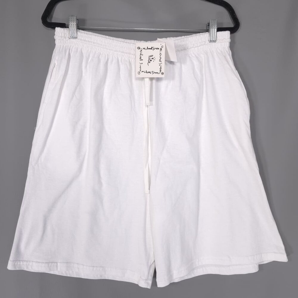 MICHAEL SIMON New Mens Jersey Shorts Casual XL White Elastic Waist 100%‎ Cotton
